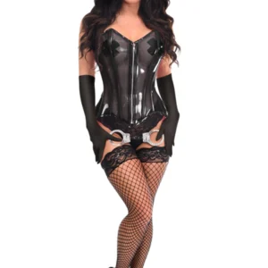 Lavish 4 PC Clear Black Cop Corset Costume