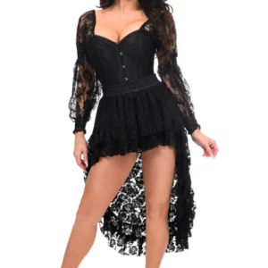 Top Drawer 2 PC Black Lace Steel Boned Corset & Lace Skirt Set - Power Play Studio, LLC