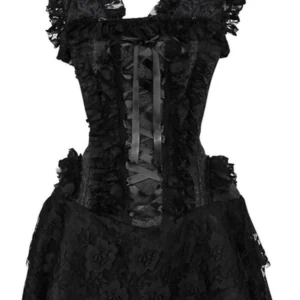 Top Drawer Steel Boned Black Lace Victorian Corset Dress