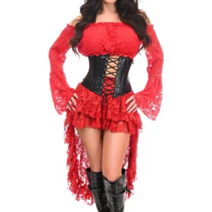 Top Drawer 4 PC Red Premium Pirate Corset Costume - Power Play Studio, LLC