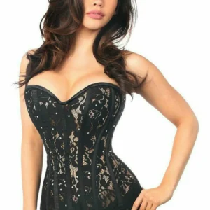 Top Drawer Lace Steel Boned Corset with Rhinestones
