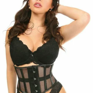 Top Drawer Fishnet & Faux Leather Steel Boned Mini Cincher