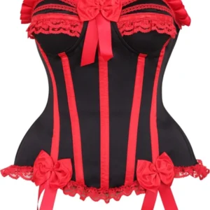 Top Drawer Black/Red Steel Boned Burlesque Corset - Power Play Studio, LLC