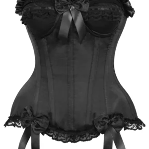 Top Drawer Black Satin Steel Boned Overbust Corset - Power Play Studio, LLC