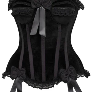 Top Drawer Black Velvet Steel Boned Burlesque Corset - Power Play Studio, LLC