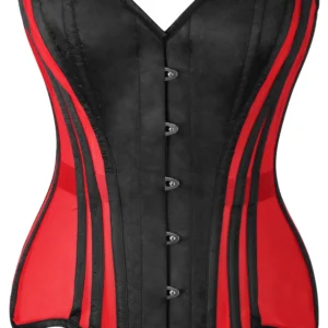 Top Drawer Red Mesh & Black Satin Steel Boned Overbust Corset - Power Play Studio, LLC