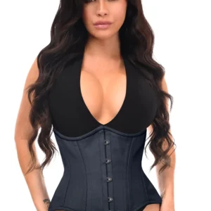 Top Drawer Black Cotton Double Steel Boned Waist Training Corset Cincher - Power Play Studio, LLC