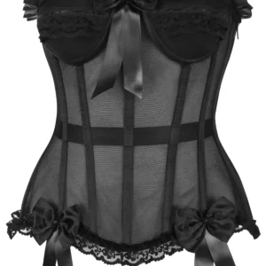 Top Drawer Steel Boned Black Mesh Underwire Bustier Corset - Power Play Studio, LLC