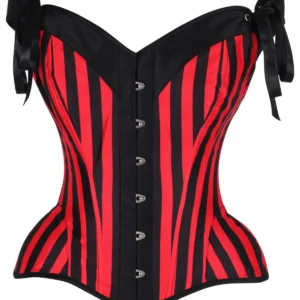 Top Drawer Red/Black Striped Steel Boned Corset w/Straps - Power Play Studio, LLC