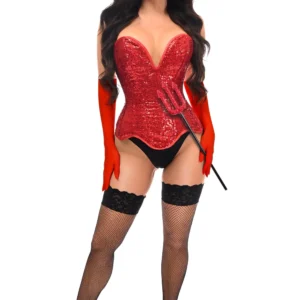 Top Drawer 4 PC Red Sequin Devil Corset Costume - Power Play Studio, LLC