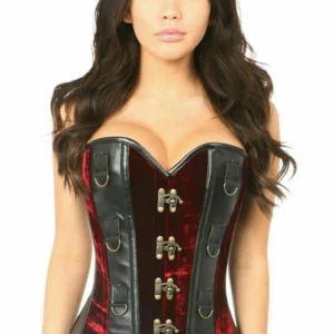 Top Drawer Velvet & Faux Leather Steel Boned Corset