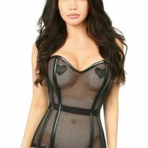 Top Drawer Steel Boned Fishnet Corseted Bodysuit - Power Play Studio, LLC
