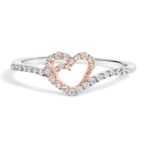10K Rose Gold over .925 Sterling Silver 1/5 Cttw Diamond Two Tone Open Heart Promise or Fashion - Power Play Studio, LLC