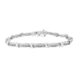 .925 Sterling Silver 1.0 Cttw Diamond Channel Set Tapered & X-Link 7" Tennis Bracelet (I-J Color, - Power Play Studio, LLC