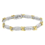10K Yellow Gold Plated .925 Sterling Silver Two Tone 3/4 CttwDiamond X & O Link Tennis Bracelet - Power Play Studio, LLC