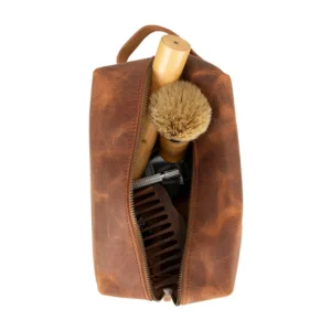 Oswego Men's Leather Dopp Kit & Small Travel Handbag - Antic Brown