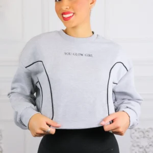 You Glow Girl Cropped Sweater - Grey