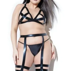 Coquette Wet Look Cross Triangle Top With Leg Harness Set - Power Play Studio, LLC