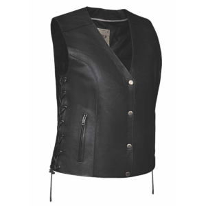 Ladies' Reflective Wing Leather Vest - Black
