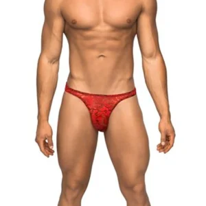 Bong Thong Stretch Lace Red S/m - Power Play Studio, LLC