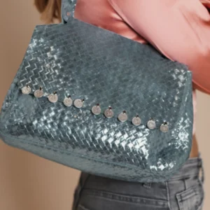 Metallic Blue Leather Handbag