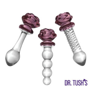 Dr. Tush's Sacred Glass Rose anal plug set, main view, Power Play Studio, LLC