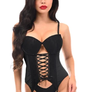 Lavish Lycra & Lace Lace-Up Bustier Corset with Garters - Power Play Studio, LLC