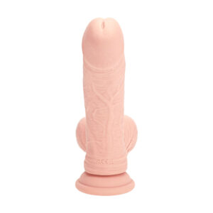 Realrock vibrating dual density dildo 8 inch in beige, main view, Power Play Studio, LLC