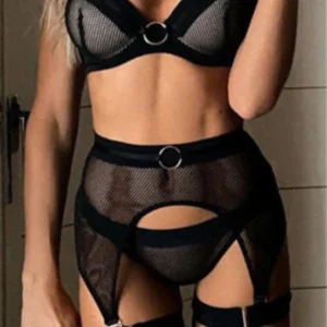 La Belle Fantastique Sexy Fishnet Lingerie with Garter Belt and G-String (3 Piece Set)