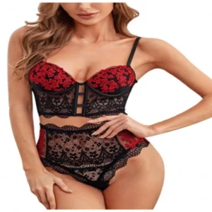 La Belle Fantastique sling lace heart shape mesh bandage lingerie with underwire (2 piece set) - Power Play Studio, LLC