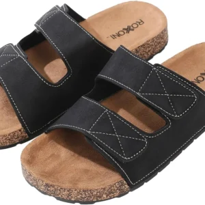 Men's Dual Velco Straps Suede Covered Moulded Faux Cork Midsole Eva Rubber Sole