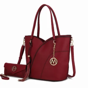 Imogene Two-tone Whip Stitches Vegan Leather Women's Shoulder bag with Wallet - Power Play Studio, LLC