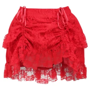 Red Lace Ruched Bustle Skirt