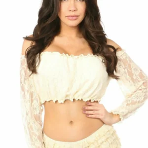 Lined Lace Long Sleeve Peasant Top - Power Play Studio, LLC
