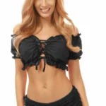 Lycra Lace-Up Front Peasant Top - Power Play Studio, LLC