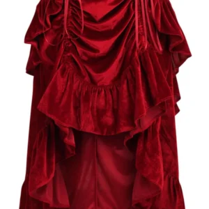 Dark Red Velvet Adjustable High Low Bustle Skirt