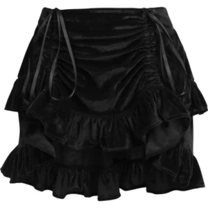 Black Velvet Ruched Bustle Skirt