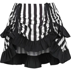 White/Black Striped Ruched Bustle Skirt