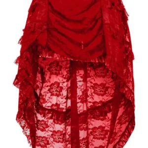Red Lace Ruched Front High Low Lace Skirt