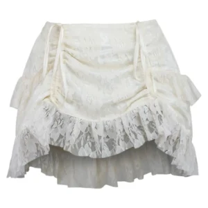 Cream Lace Ruched Bustle Skirt