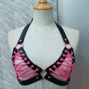 Candy Collection Chain Lace-Up Bra Top Harness