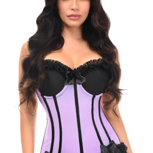Lavish Lt Purple w/Black Lycra Hook & Eye Stretch Bustier Corset