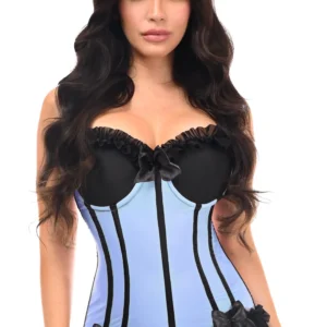 Lavish Lt Blue w/Black Lycra Hook & Eye Stretch Bustier Corset
