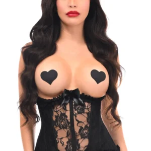 Lavish Black Lycra & Lace Hook & Eye Stretch Underbust Corset