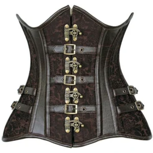 Top Drawer CURVY Brown Brocade Steampunk Steel Double Boned Under Bust Corset