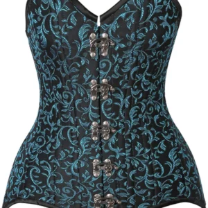 Top Drawer CURVY Teal Brocade Double Steel Boned Overbust Corset