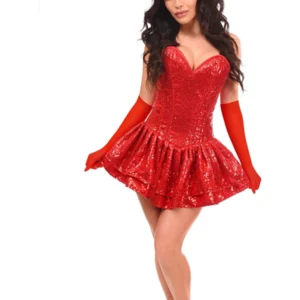 Top Drawer 4 PC Red Sequin Bunny Corset Dress Costume - Power Play Studio, LLC