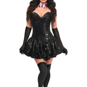 Top Drawer 5 PC Sequin Black/Pink Cat Corset Dress Costume - Power Play Studio, LLC