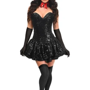 Top Drawer 5 PC Sequin Black/Red Cat Corset Dress Costume - Power Play Studio, LLC