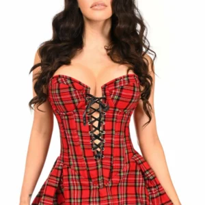 Top Drawer Red Plaid Steel Boned Corset Dress - Power Play Studio, LLC